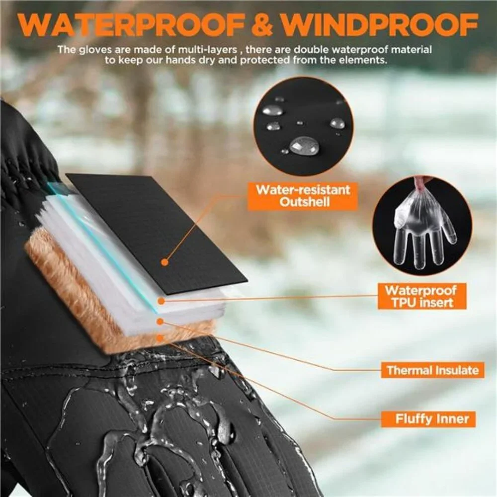 Unisex Winter Waterproof Ski Snow Warm Thermal Gloves with Touchscreen Fingers
